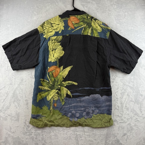 Tommy Bahama Shirt Mens Large Black Silk Hawaiian Floral Banana Button Up - Picture 7 of 10